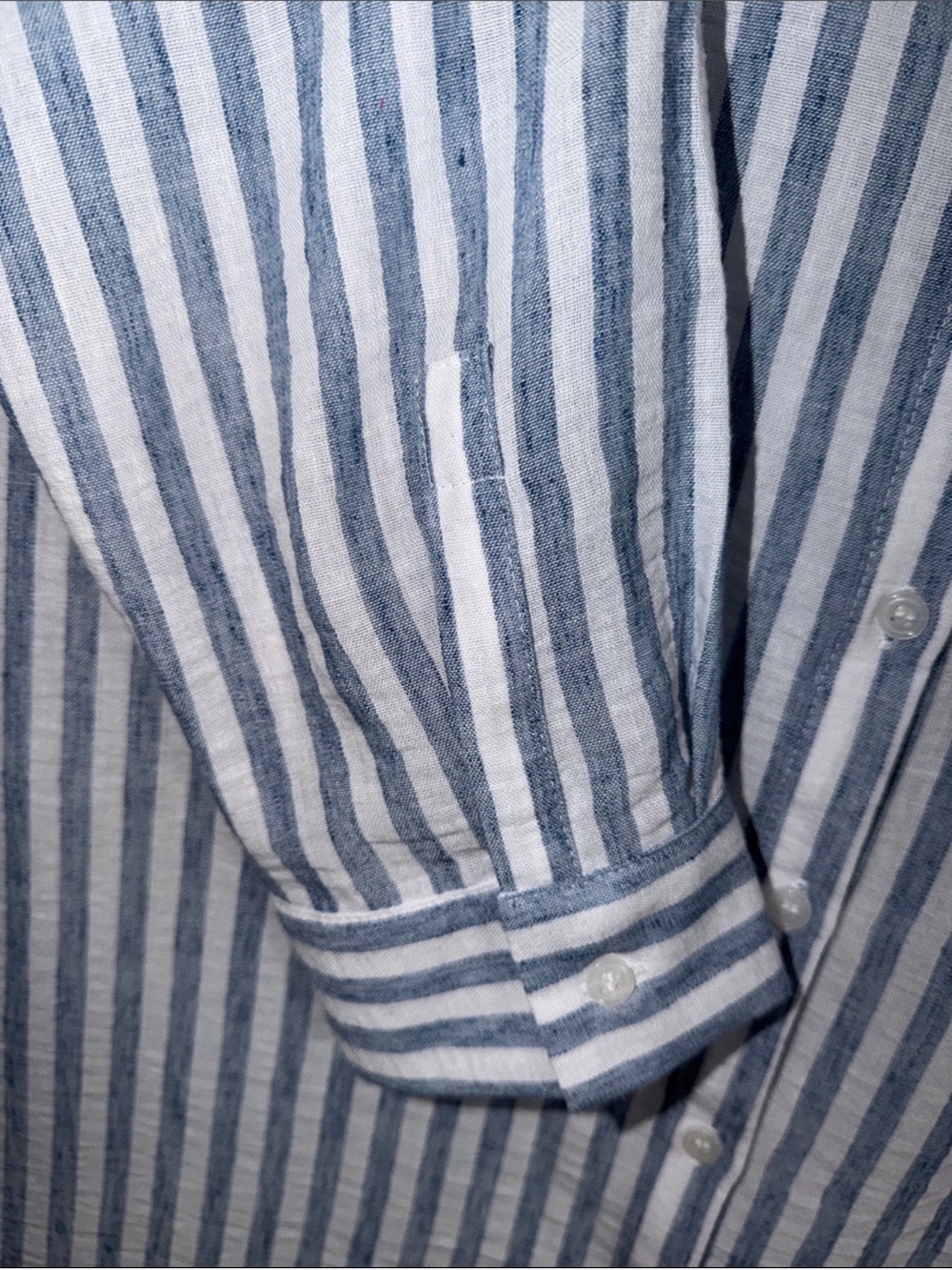 Falling Flower L Blue and White Striped Button-Up Tab Long Sleeve Shirt Dress - Picture 8 of 14